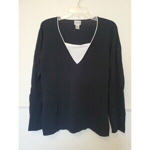 Chicos 3 Faux Twinset Knit Top Black & Ivory Sz XL Rayon Nylon Chico's Blouse